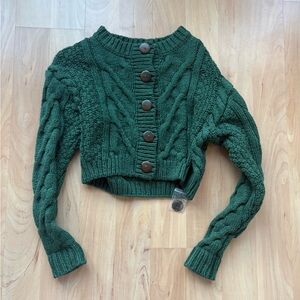 Free People Forest Green Button-Up Cardigan